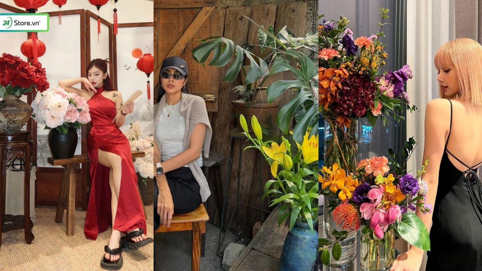 chụp ảnh bên lọ hoa