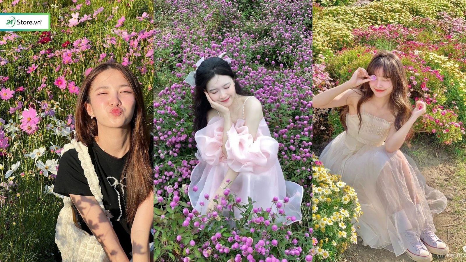 chụp ảnh với vườn hoa