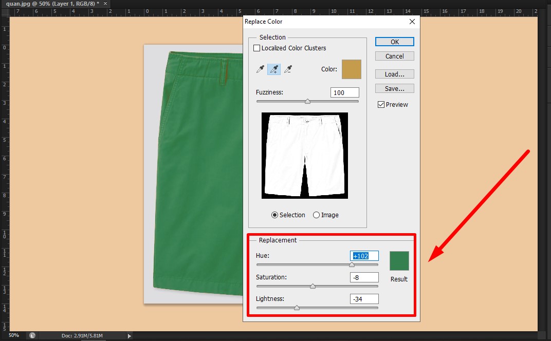 Dùng tính năng Replace Color để để đổi màu trong Photoshop bước 5