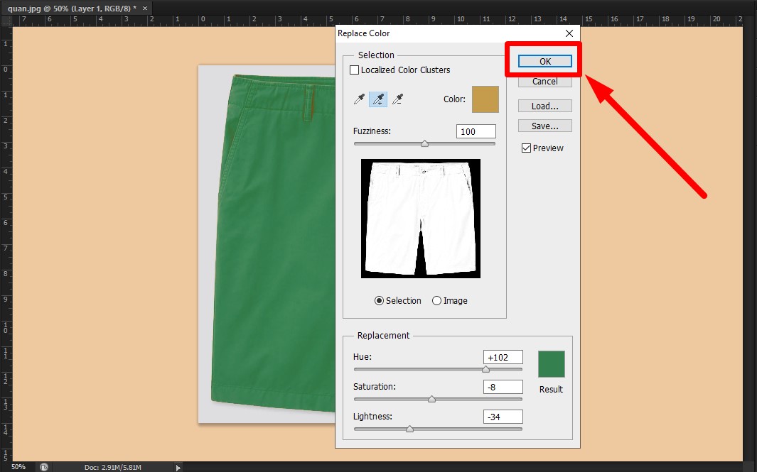Dùng tính năng Replace Color để để đổi màu trong Photoshop bước 6