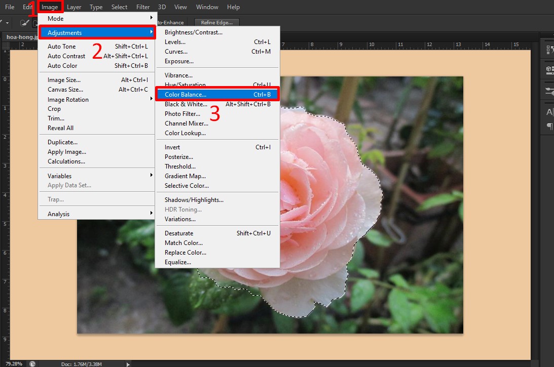 Sử dụng Color Balance để đổi màu trong Photoshop bước 3