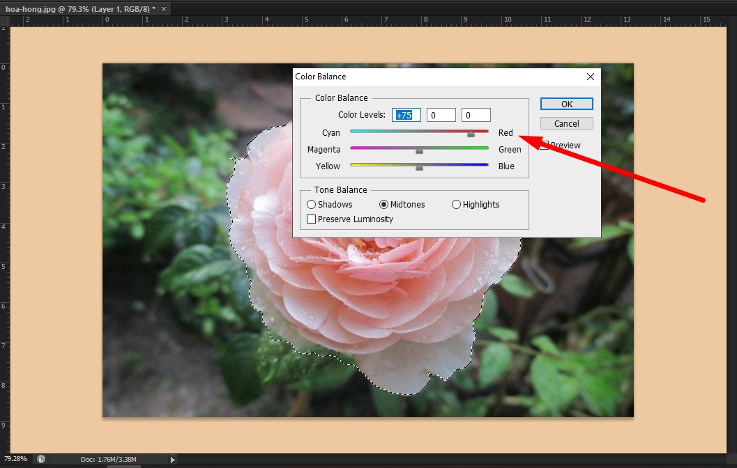 Sử dụng Color Balance để đổi màu trong Photoshop bước 5