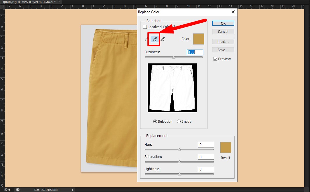 Dùng tính năng Replace Color để để đổi màu trong Photoshop bước 4