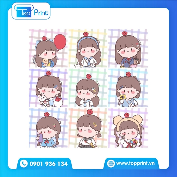 Bộ sticker cô gái cute trang trí planner - In siêu nét