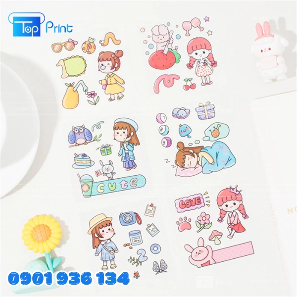 In sticker cô gái cute cổ điển - Tặng kèm túi zip đựng