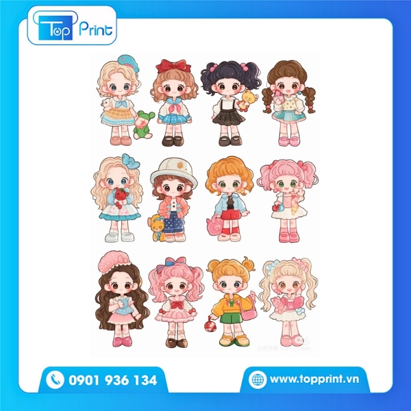 Sticker cô gái cute phong cách pastel - In không lem màu