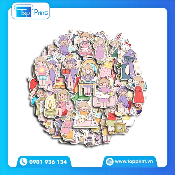 In sticker cô gái cute làm quà tặng - Gói đẹp, in sắc nét