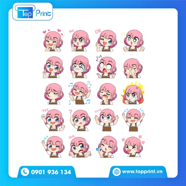 Đặt in sticker cô gái cute thương hiệu cá nhân tại Topprint