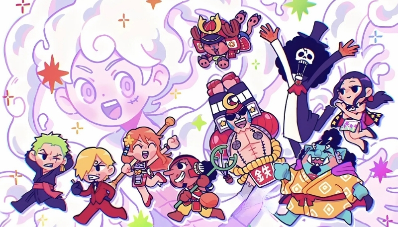 Wallpaper Luffy Gear 5 và đồng đội 8K