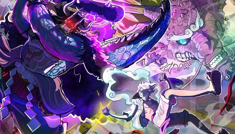 Hình ảnh Gear 5 Luffy chiến đấu với Kaido đẹp ngầu