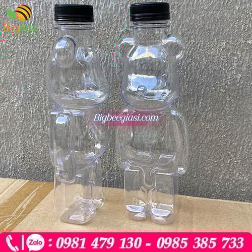 Chai nhựa PET hình gấu Bearbrick siêu cute đựng trà sữa, nước ép