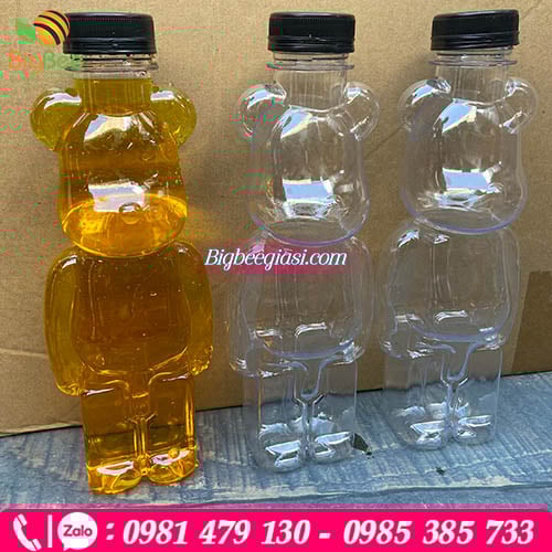 Chai nhựa PET hình gấu Bearbrick siêu cute đựng trà sữa, nước ép