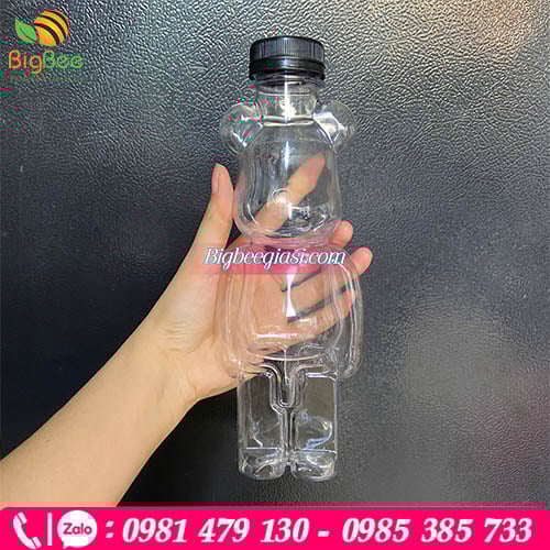 Chai nhựa PET hình gấu Bearbrick siêu cute đựng trà sữa, nước ép