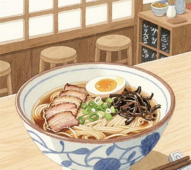 Đồ ăn nhật bản anime ramen màu sắc tươi sáng