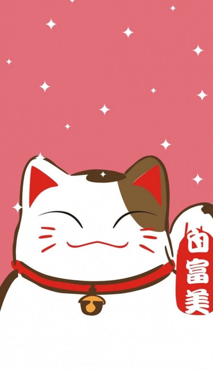 ảnh nền mèo thần tài 3D hồng bánh bèo