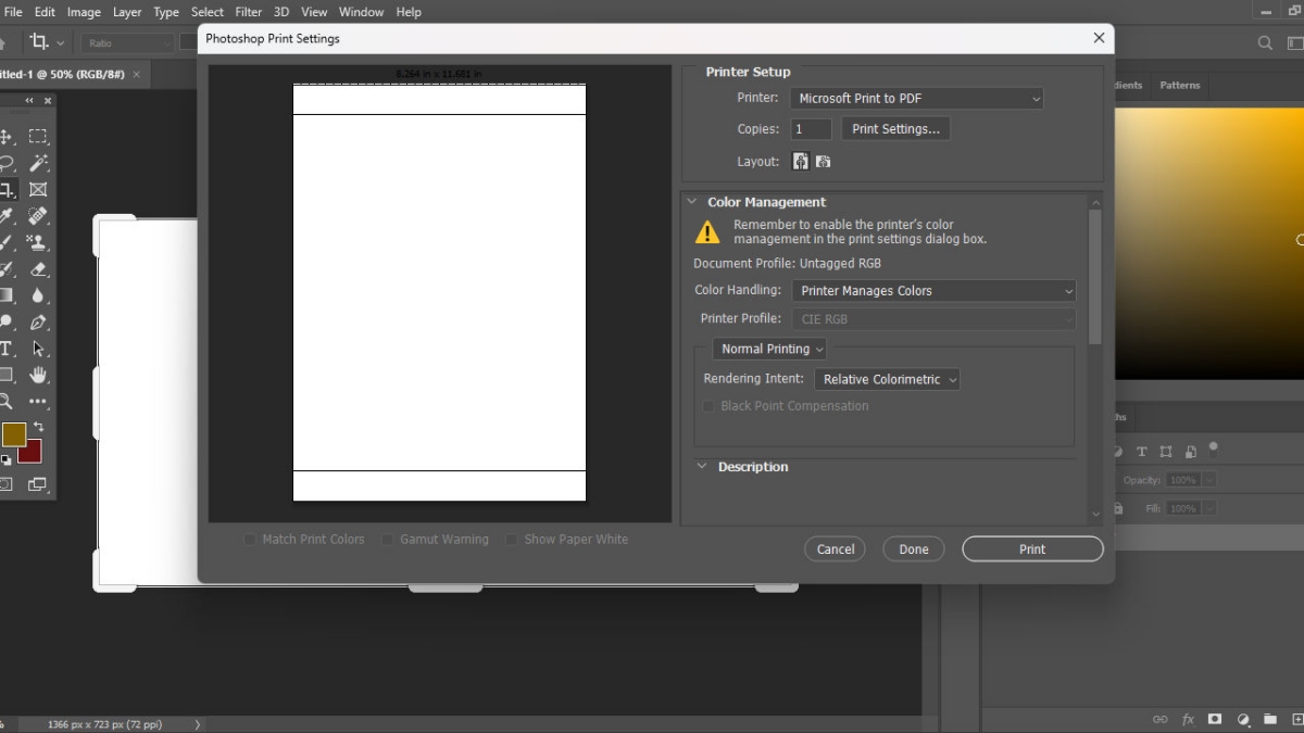 cách chỉnh khổ A4 để in trong ứng dụng Photoshop bước 3