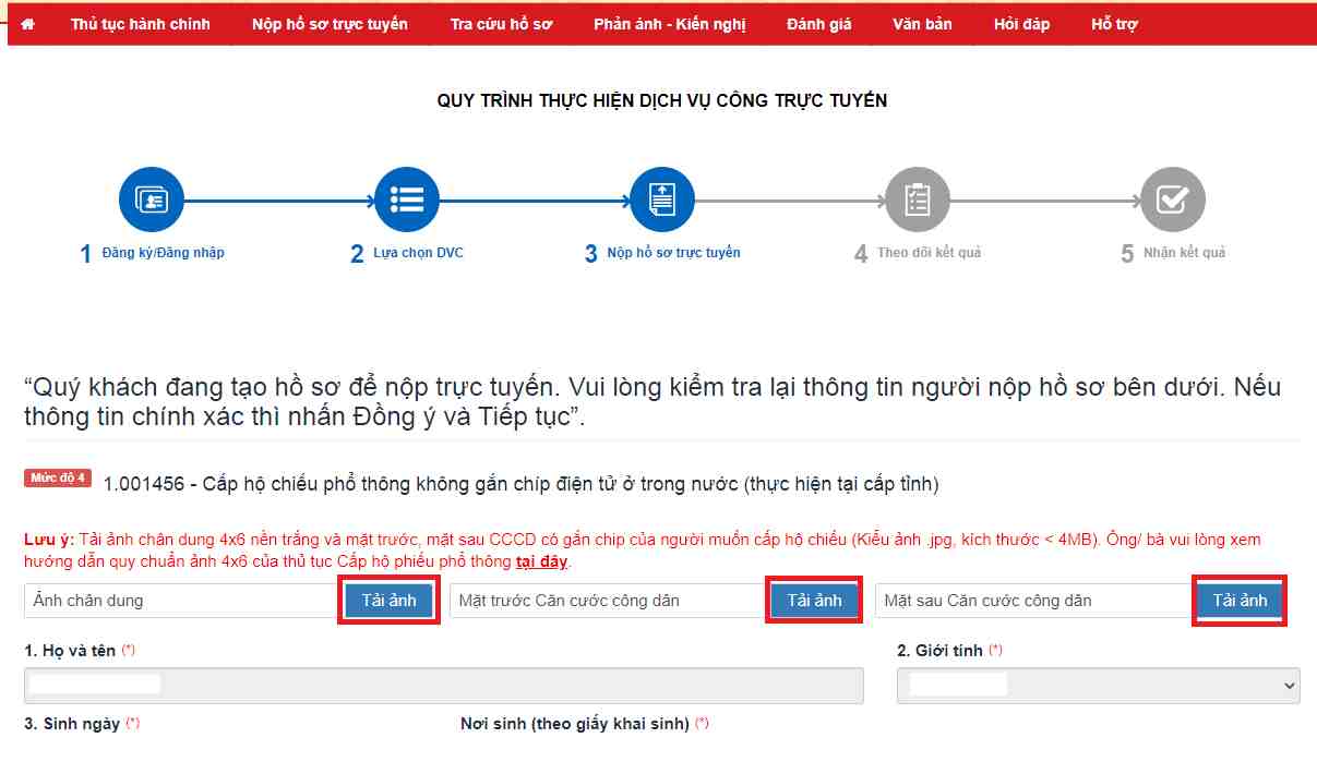 Điền đầy đủ thông tin yêu cầu