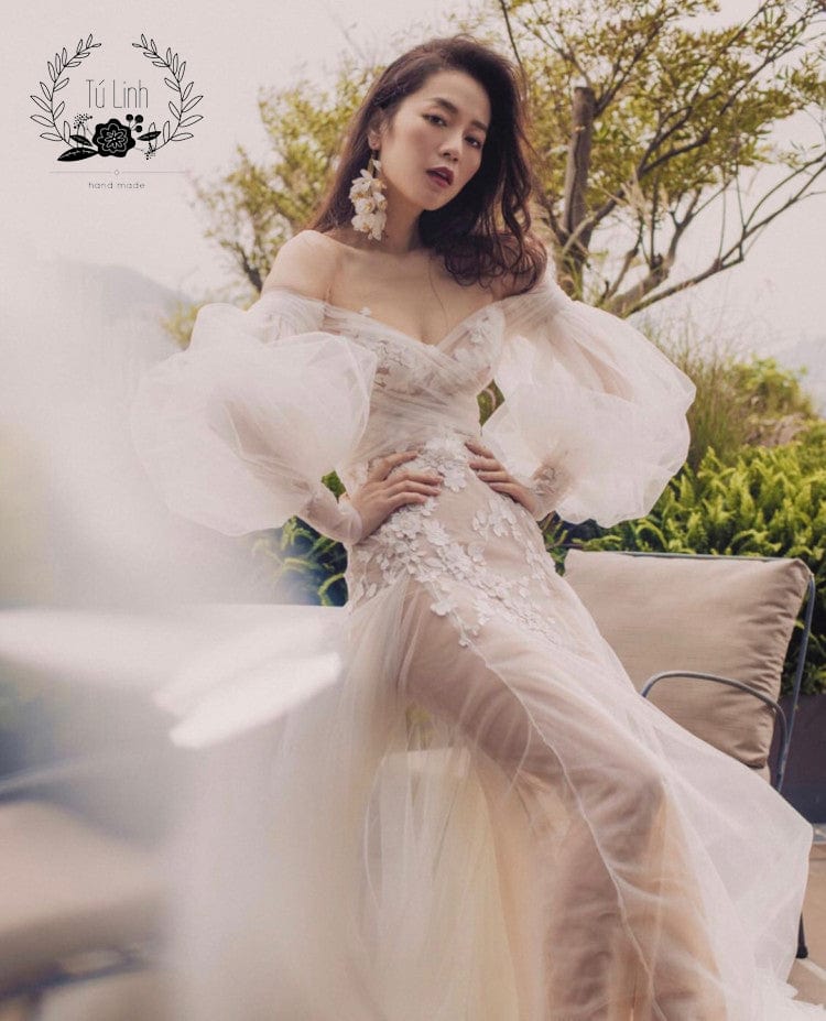 váy cưới trễ vai đơn giản