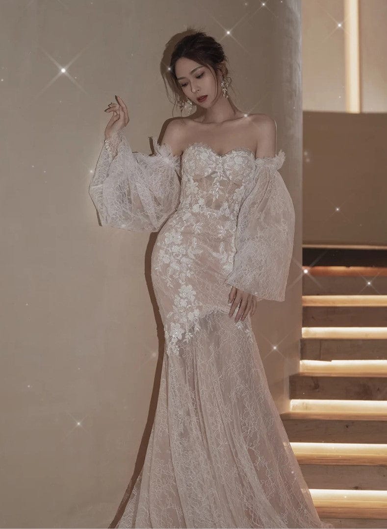 váy cưới trễ vai đơn giản