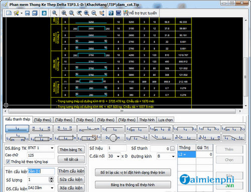 Phần mềm thống kê cốt thép TIP