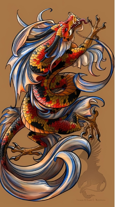 hình nền cá chép hoa rồng 4k