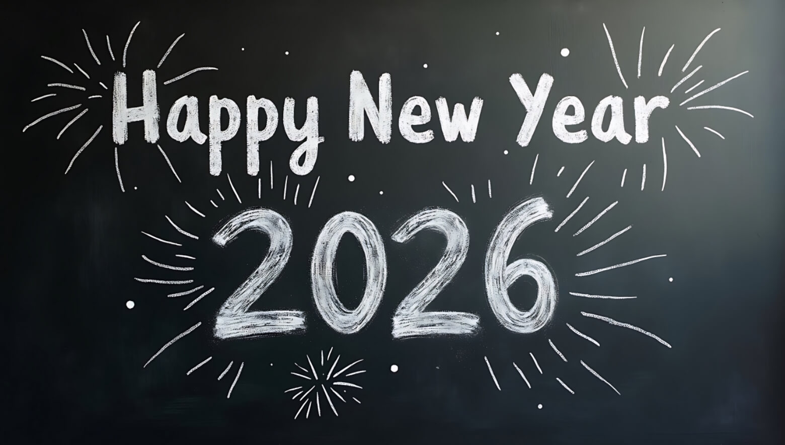 Chữ Happy New Year 2026 Viết trên bảng phấn