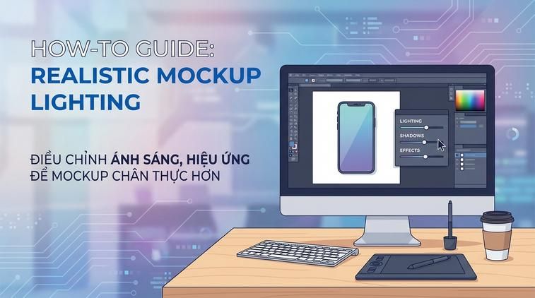 Điều chỉnh ánh sáng, hiệu ứng để mockup chân thực hơn