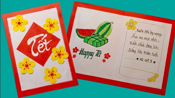 Thiệp tết làm từ giấy bìa màu đơn giản và dễ dàng