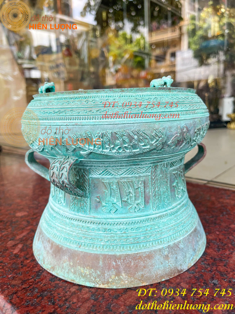Quả Trống Đồng Màu Xanh Giả Cổ ĐK 20cm