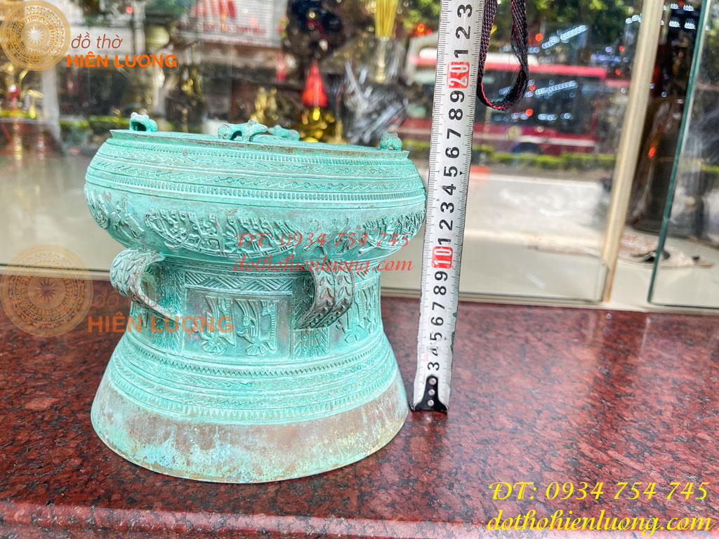 Quả Trống Đồng Màu Xanh Giả Cổ ĐK 20cm
