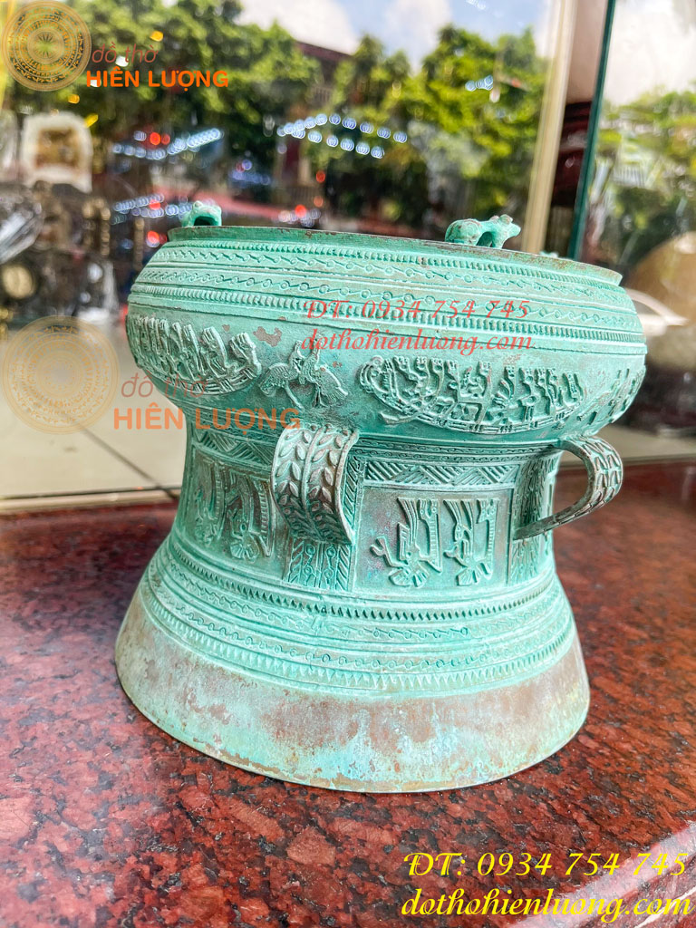 Quả Trống Đồng Màu Xanh Giả Cổ ĐK 20cm