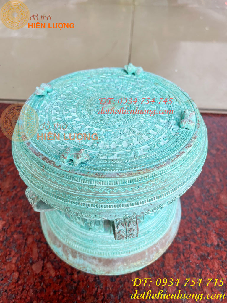 Quả Trống Đồng Màu Xanh Giả Cổ ĐK 20cm