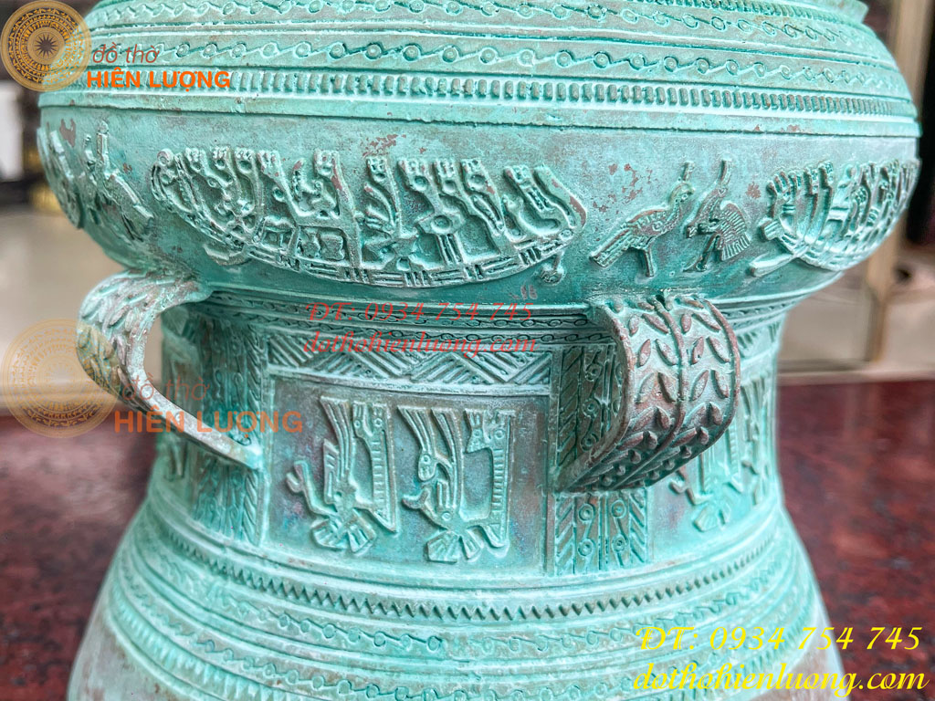 Quả Trống Đồng Màu Xanh Giả Cổ ĐK 20cm