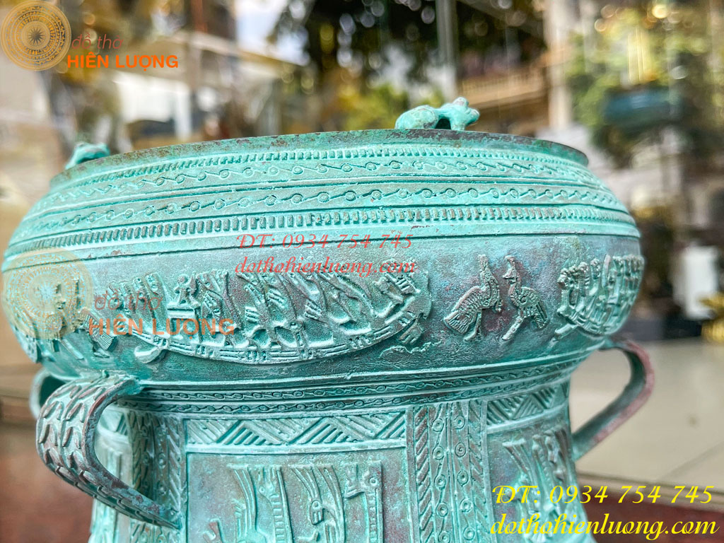 Quả Trống Đồng Màu Xanh Giả Cổ ĐK 20cm