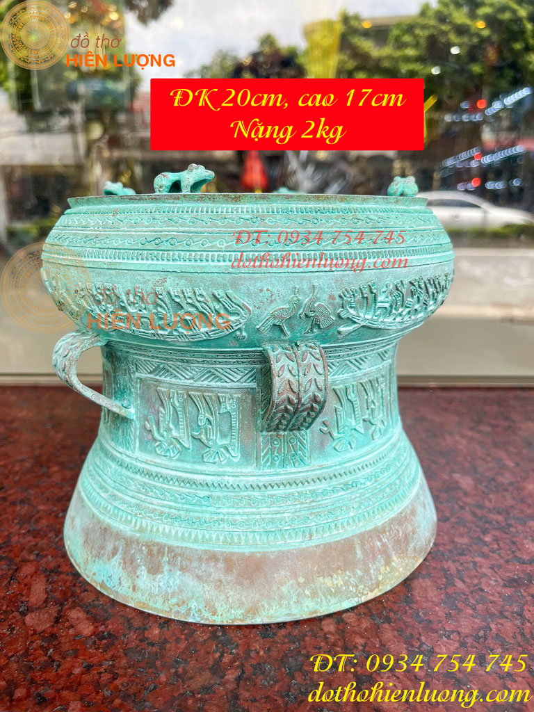 Quả Trống Đồng Màu Xanh Giả Cổ ĐK 20cm