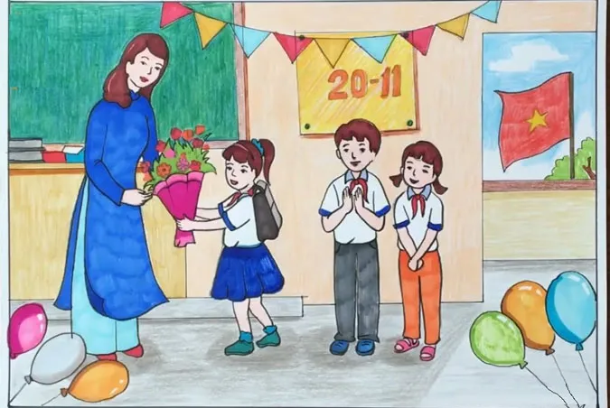 85 bức tranh vẽ cô giáo đẹp, ý nghĩa nhân ngày 20/11 36