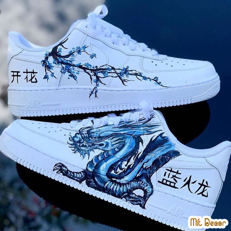 giày vẽ rồng màu xanh