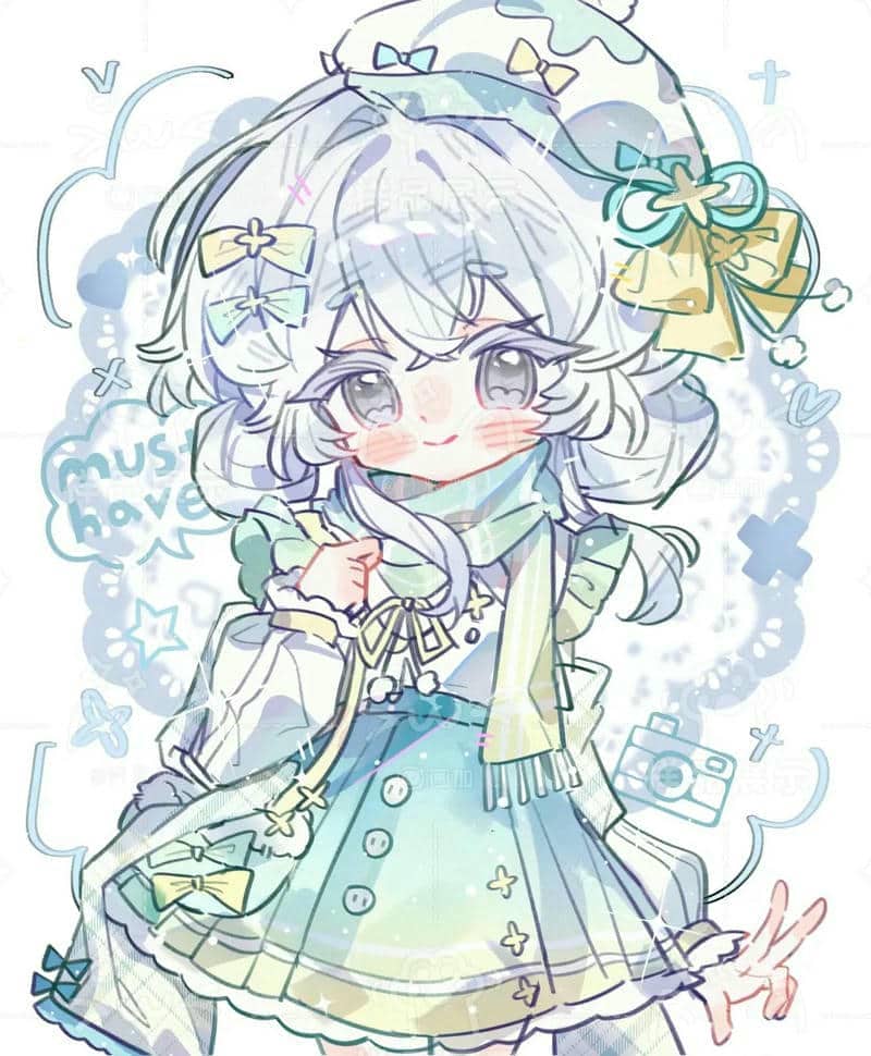 tranh anime chibi girl cute dễ vẽ