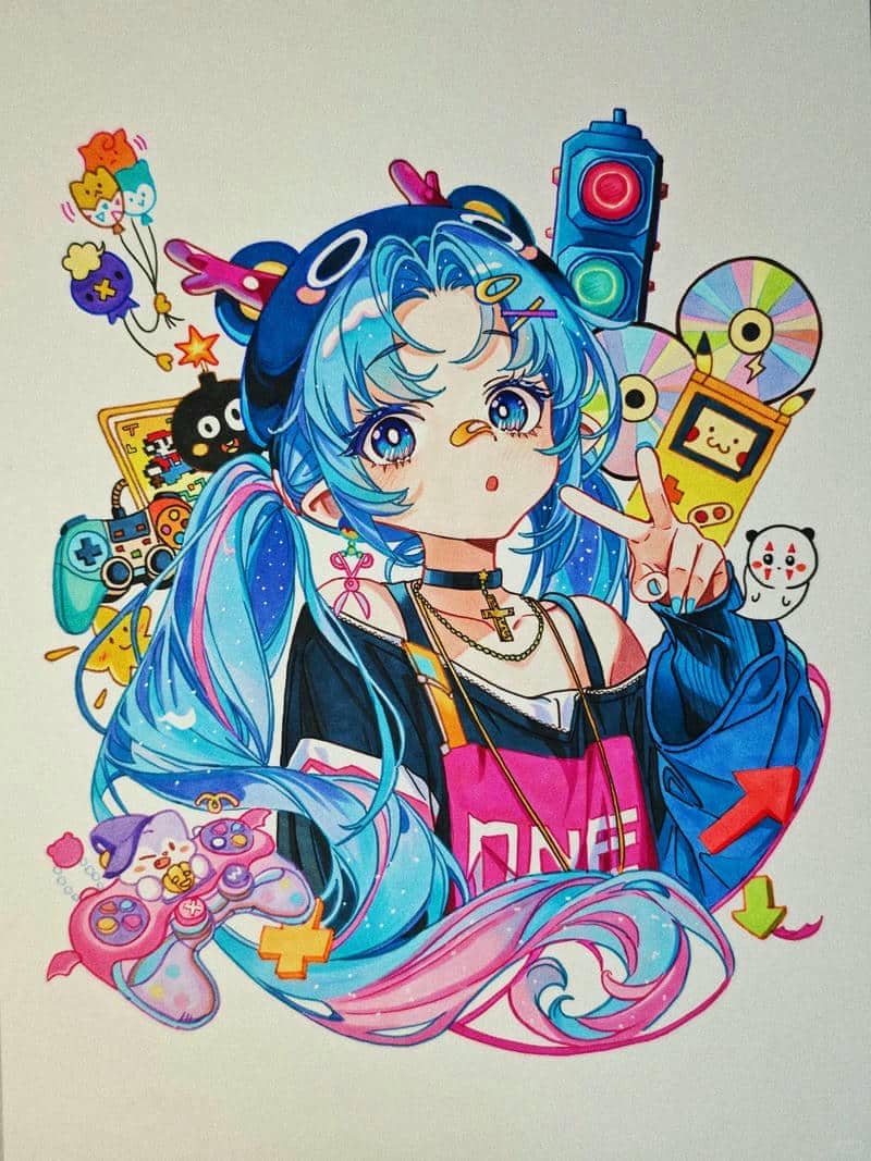 tranh vẽ anime màu nước