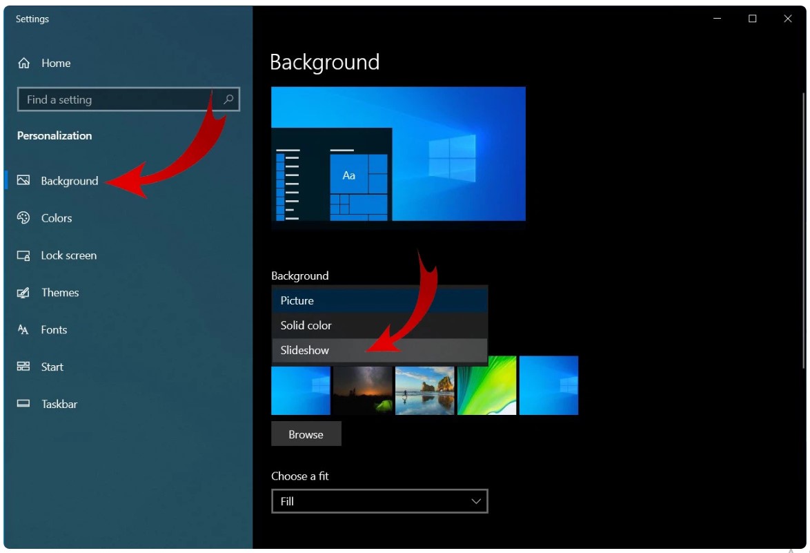 Chọn mục Background ở cột bên trái.
