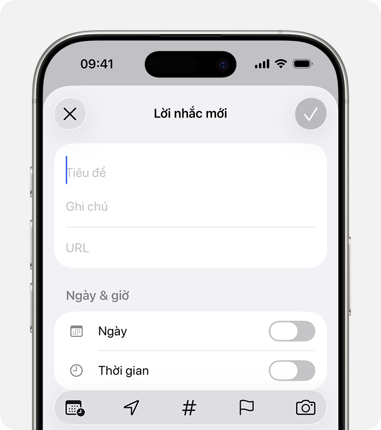 Trong iOS 26, hãy mở ứng dụng Lời nhắc rồi chạm vào + Lời nhắc mới để nhanh chóng tạo lời nhắc mới.