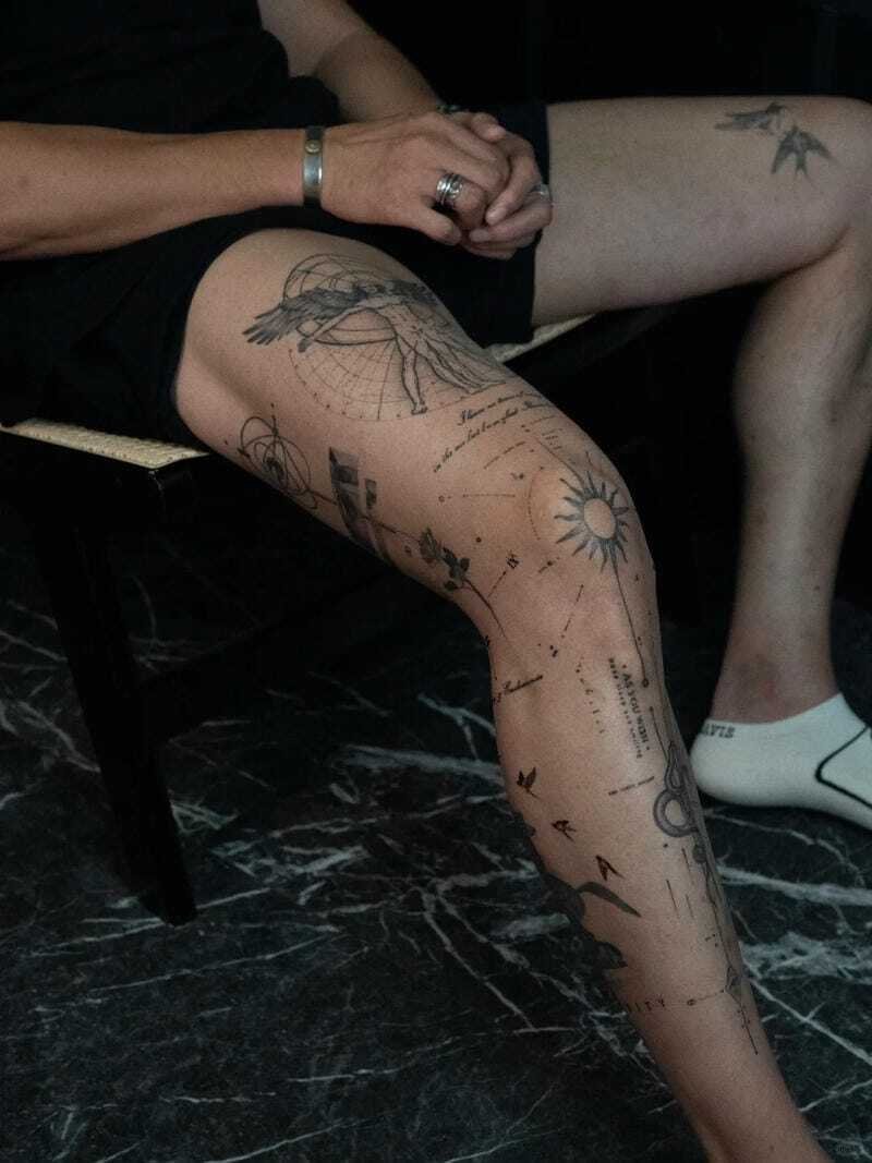 Hình ảnh tattoo đùi nam với họa tiết sói cực ngầu
