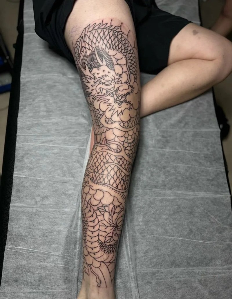 Ảnh tattoo đùi nam phong cách samurai Nhật Bản cực ngầu