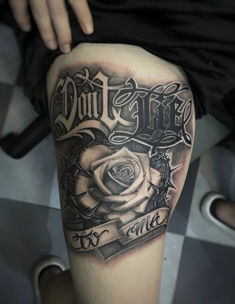 Hình ảnh tattoo đùi nam kín đùi phong cách dark tattoo đẹp