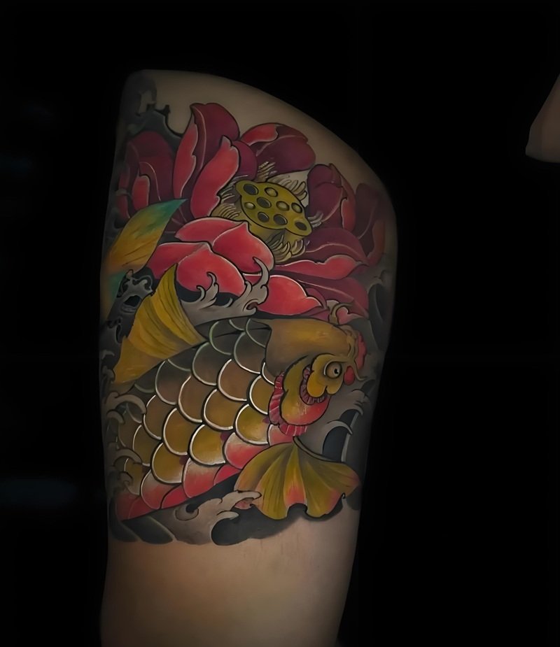 Hình ảnh tattoo đùi nam kín đùi phong cách cực ngầu