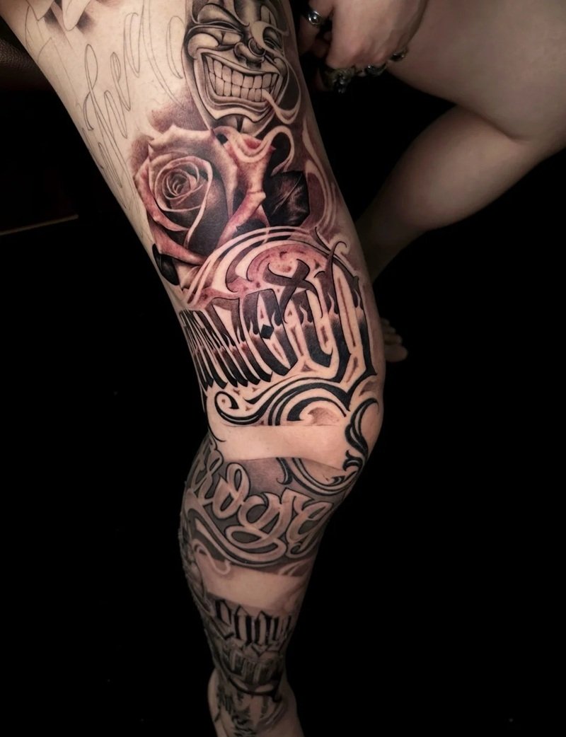 Hình ảnh tattoo đùi nam với họa tiết đầu hổ cực mạnh mẽ