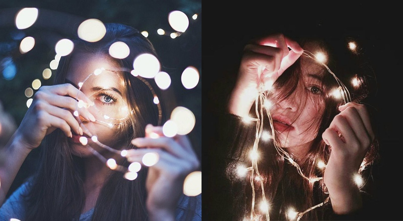 Chụp ảnh với dây đèn lấp lánh để tạo hiệu ứng bokeh