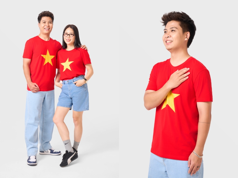 chụp ảnh với cờ đỏ sao vàng