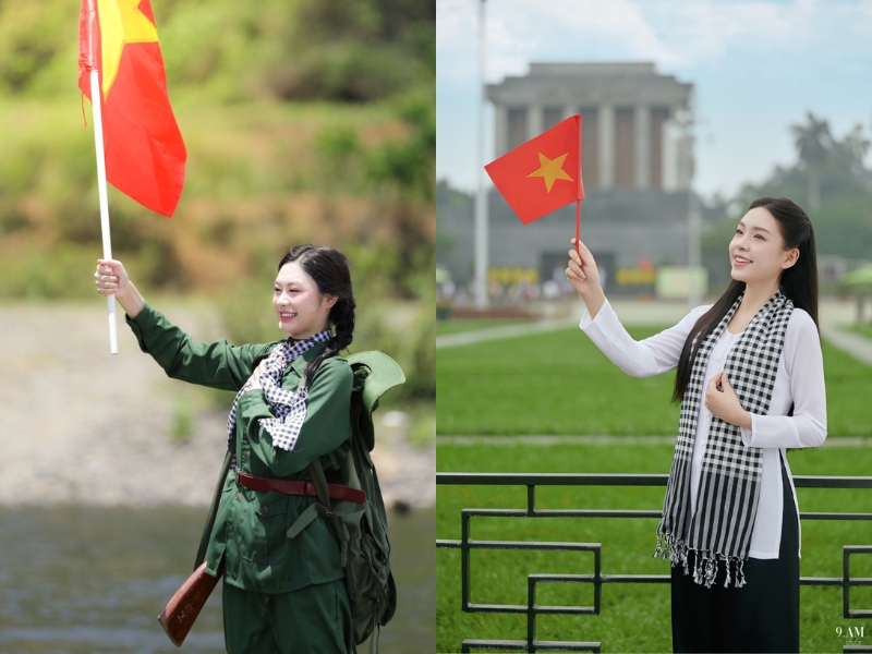 chụp ảnh cùng cờ tổ quốc