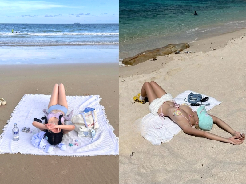 tạo dáng chụp ảnh biển bikini